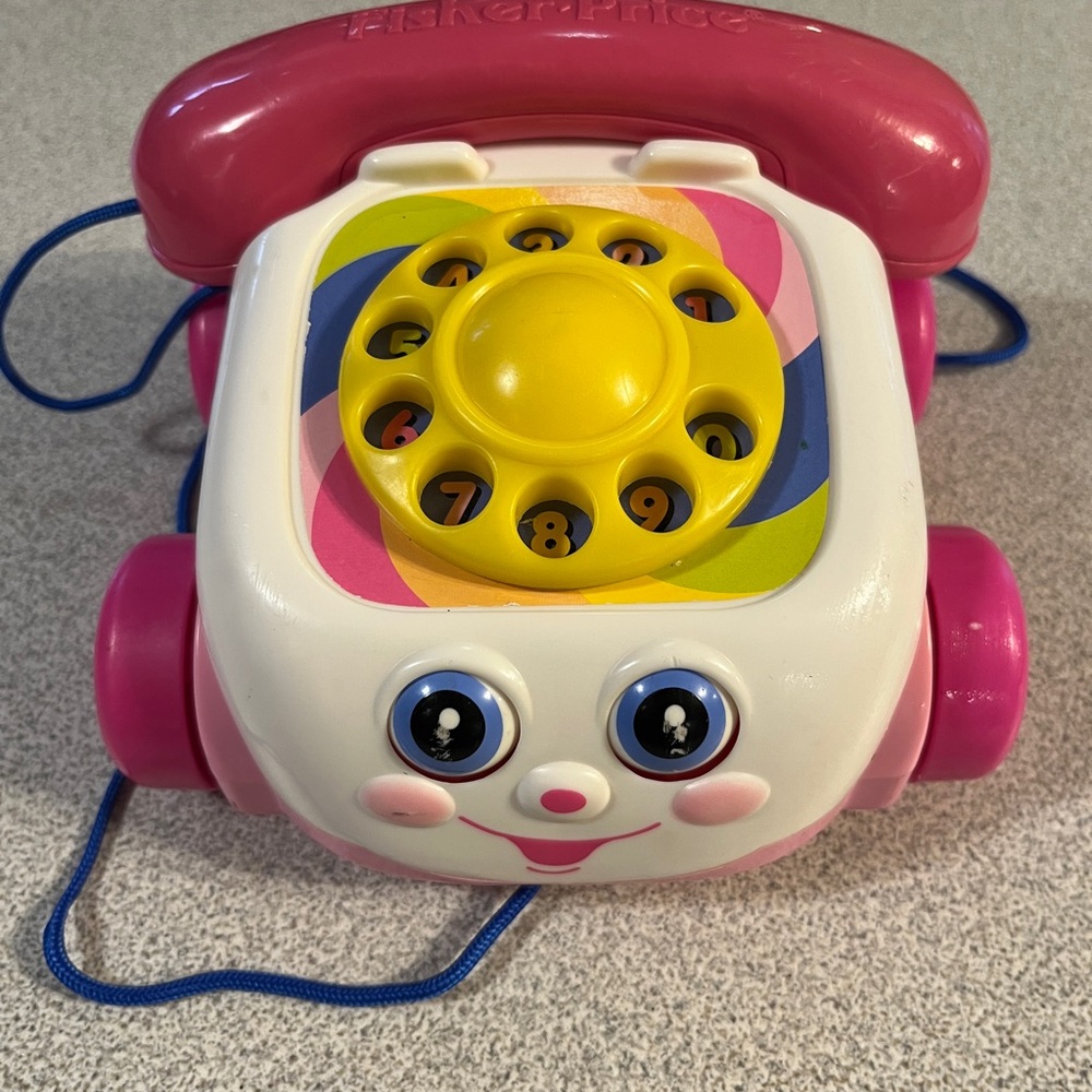 (2/$25) Vintage Fisher-Price Colorful Chatter Telephone Toy - Pink and Yellow